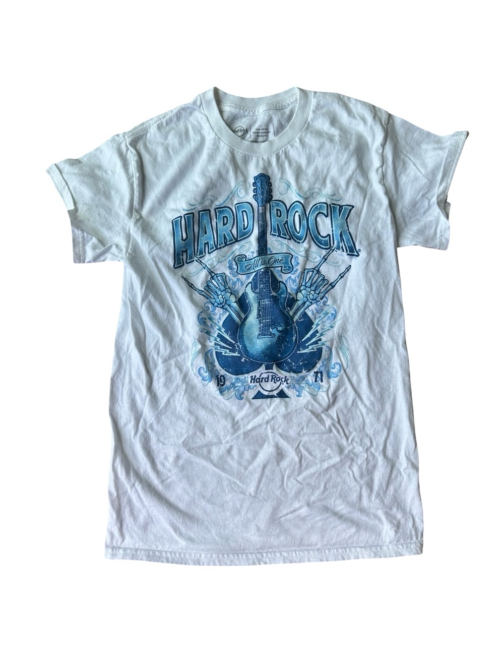 Hard Rock Cafe White Tee with Blue Graphic